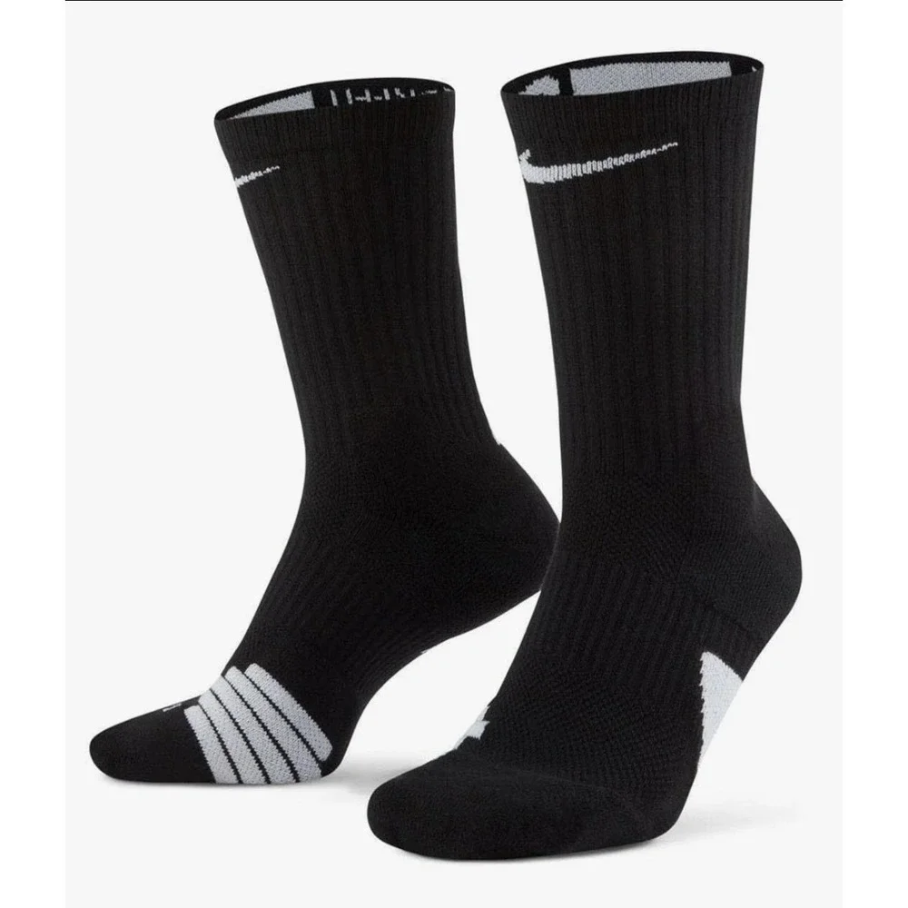 Nike Black Elite‎ Basketball Crew Socks Cushioned Size M Mens 6-8 SX7622 013 NEW